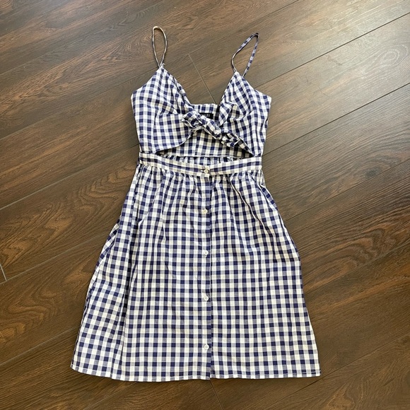 Zara gingham blue and white button down front tie midi dress - Picture 7 of 10